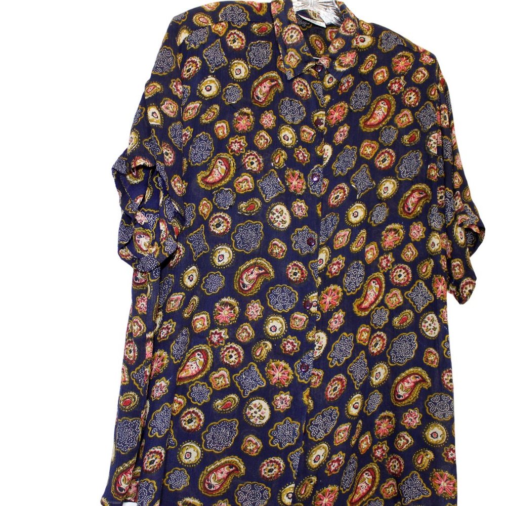 Jane Ashley, Size 1x, Black with multi-colored designs, short sleeve blo…